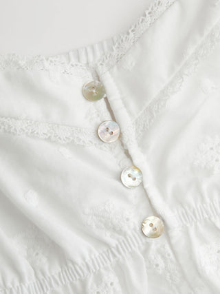 Cotton-blend Lace Trim Embroidery Ruffle Hem Cami Top