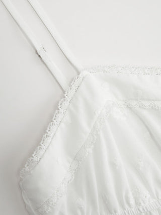 Cotton-blend Lace Trim Embroidery Ruffle Hem Cami Top