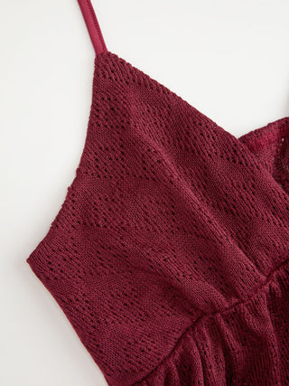 Pointelle V-Neck Halter Ruffle Hem Cami Top