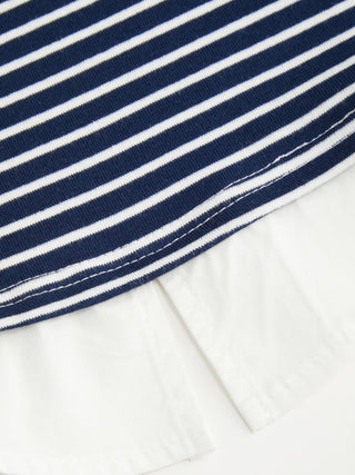Cotton-blend Striped Asymmetrical Neck Short Sleeve Tee