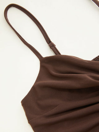 V-neck Double Layered Twist Lettuce Trim Cami Top