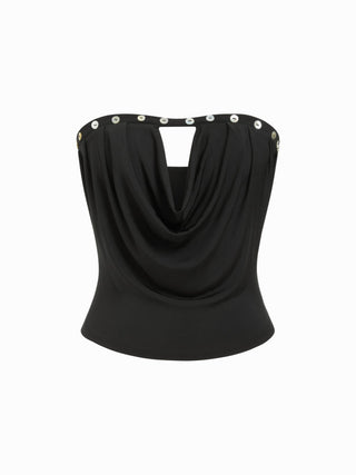 Cowl Neck Cut Out Button Detail Crop Bandeau Top