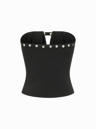 Cowl Neck Cut Out Button Detail Crop Bandeau Top