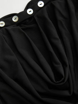 Cowl Neck Cut Out Button Detail Crop Bandeau Top