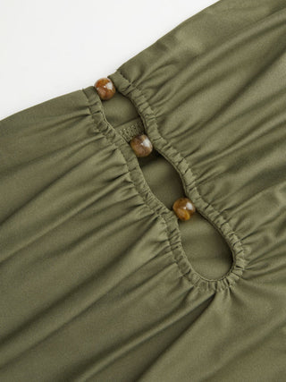 Halter Neckline Ruched Cut Out Drawstring Slim Fit Cami Top