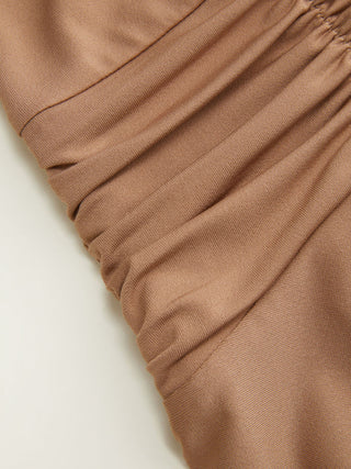 Knit Fabric High Stretch Halter Neckline Ruched Low Rise A-line Mini Dress For Vacation