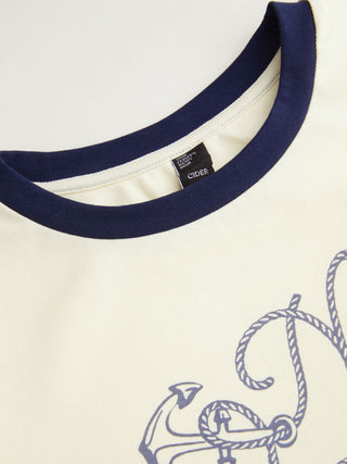 Cotton-blend New England Graphic Contrasting Binding Tee