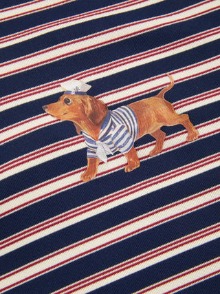 Stripe Dog Graphic Middle Sleeve Oversized Tee