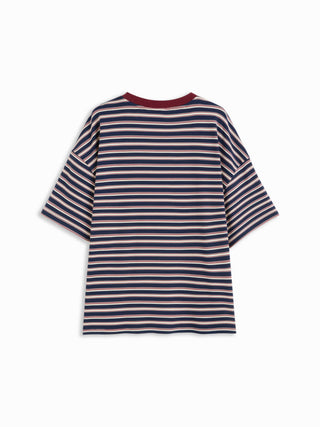 Stripe Dog Graphic Middle Sleeve Oversized Tee