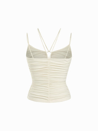 V-neck Criss Cross Ruched Drawstring Slim Cami Top