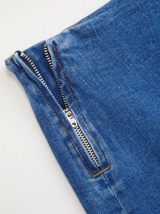 Stretch Denim Washed Low Rise Bowknot A-line Mini Skirt