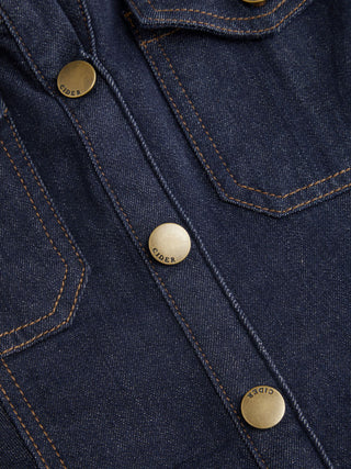 Denim Stretch Denim Washed Metal Detail Shirt Mini Dress For School Daily Casual