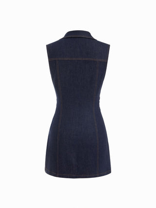 Denim Stretch Denim Washed Metal Detail Shirt Mini Dress For School Daily Casual