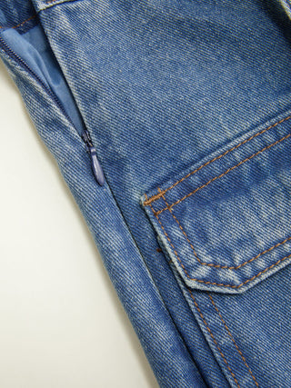 Denim Low Rise Washed Wrap Pocket A-line Mini Skort