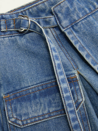 Denim Low Rise Washed Wrap Pocket A-line Mini Skort