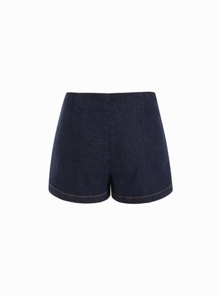 Stretch Denim Low Rise Metal Detail Split Mini Skort