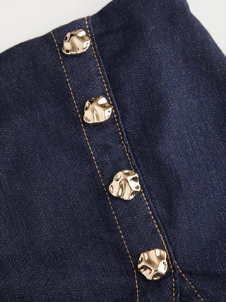 Stretch Denim Low Rise Metal Detail Split Mini Skort