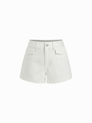 Denim Mid Rise Metal Detail Pocket Shorts