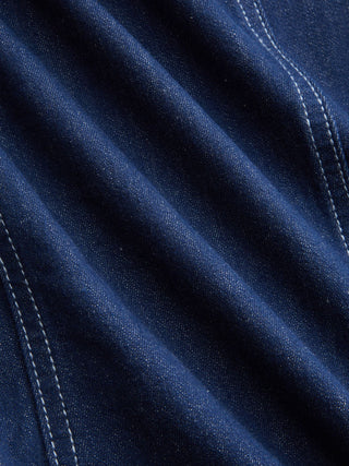 Stretch Denim Washed Short Sleeve Metal Detail Shirt