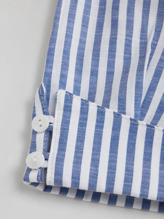 Cotton-blend Striped Mid-length Sleeve Draped Shirt Maxi Dress