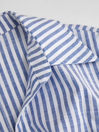 Cotton-blend Striped Mid-length Sleeve Draped Shirt Maxi Dress