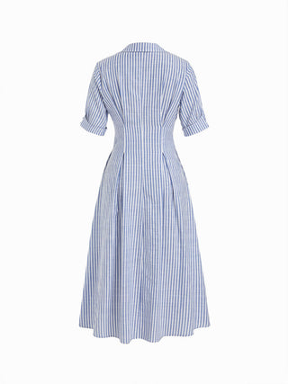 Cotton-blend Striped Mid-length Sleeve Draped Shirt Maxi Dress
