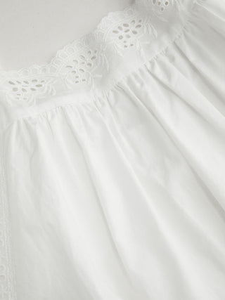 Cotton Square Neck  Eyelet Smock Mini Nightdress