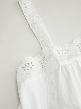 Cotton Square Neck  Eyelet Smock Mini Nightdress
