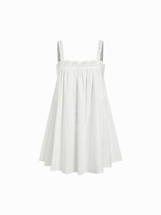Cotton Square Neck  Eyelet Smock Mini Nightdress