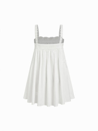 Cotton Square Neck  Eyelet Smock Mini Nightdress