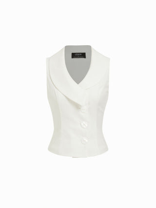 Linen-blend Linen-blend Shawl Collar Vest & Mid Rise Pleated Mini Skirt Set For Daily Casual Work