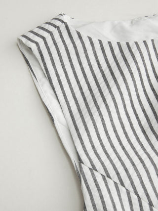 Cotton-blend Stripe Boat Neck Bowknot A-line Mini Dress