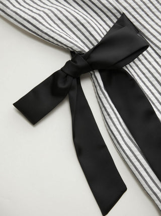 Cotton-blend Stripe Boat Neck Bowknot A-line Mini Dress