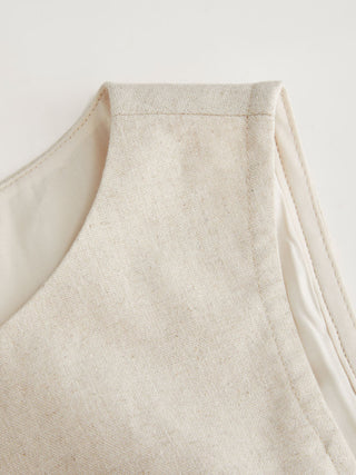 Linen-blend Boat Neck Mid Rise Romper With Belt