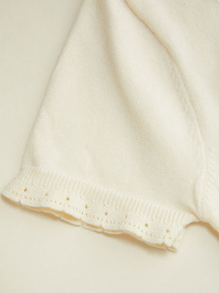 Knit Fabric Knit Floral U-neckline Short Sleeve Embroidery Bowknot Top For Daily Casual