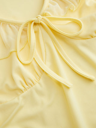Jersey V-neck Ruffled Bowknot Ruched Tank Top For Daily Casual Date