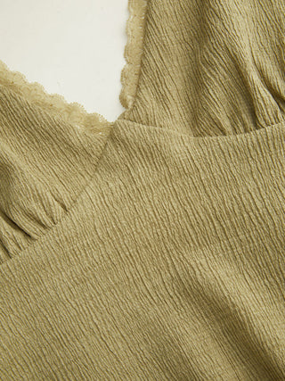 Textured Halter Neck Lace Trim A-line Mini Dress
