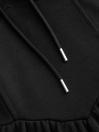 Knit Fabric Cotton-blend Hooded Short Sleeve Drawstring Metal Detail A-line Mini Dress For School Daily Casual