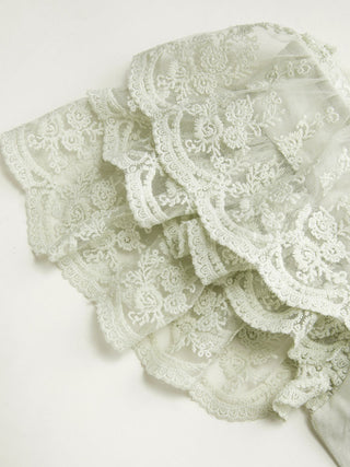 Linen-blend Linen-blend Scoop Neck Puff Sleeve Lace Bowknot A-line Midi Dress For Daily Casual Date