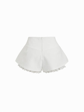 Woven Cotton High Rise Pleated Broderie Anglaise Shorts For Daily Casual Date
