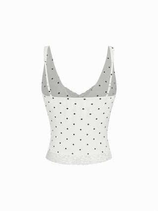Cotton V-Neck Lace Panel Tank Top
