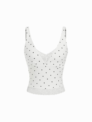 Cotton V-Neck Lace Panel Tank Top