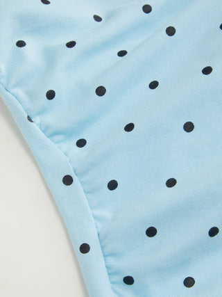 Cotton-blend Boat Neck Knotted Polka Dot Ruched Tank Top