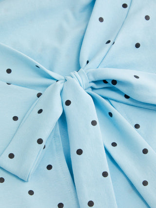 Cotton-blend Boat Neck Knotted Polka Dot Ruched Tank Top