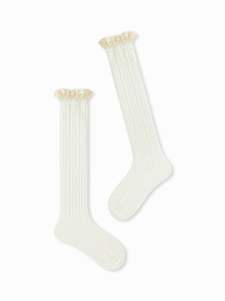 Cotton CRIMPED TRIM OVER THE CALF SOCKS For Daily Casual Picnic