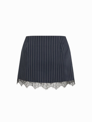 Woven Stripe Low Rise Lace Trim A-line Mini Skirt For Daily Casual Work