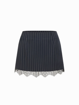 Woven Stripe Low Rise Lace Trim A-line Mini Skirt For Daily Casual Work