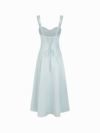 Satin Sculptural Sweetheart Neck High Rise Lace-up Mermaid Maxi Dress
