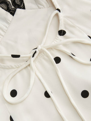 Polka Dot V-neck Lace Trim Backless A-line Maxi Dress