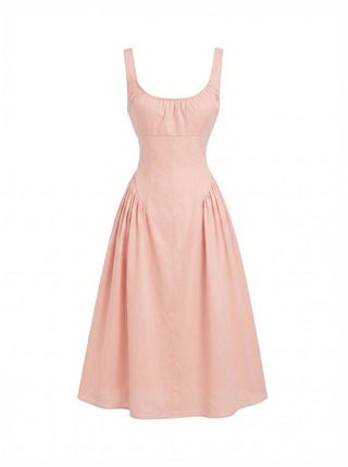 Cotton Scoop Neckline A-line Midi Dress